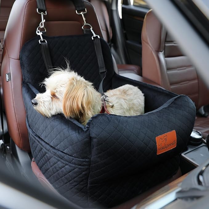 Dog Booster Car Seat for Medium/Small Sized Dogs,Memory Foam and Ultra Soft Fabric Car Pet Bed,Portable Travel Safety and Comfortable Dog Carseat with Washable Removable Cover,Thick Cushion(M-Black)