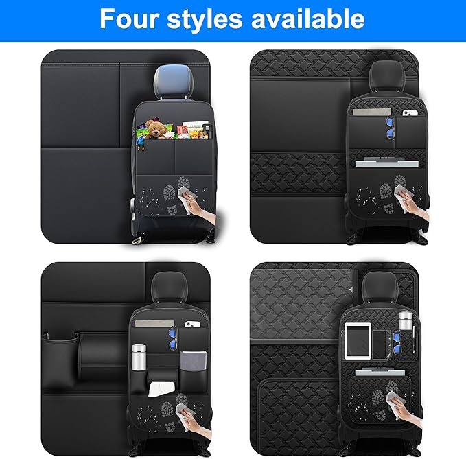 Back Seat Protector Car Kick Mats for Jeep Grand Cherokee with 2 Pocket Storage Organizer, Waterproof Dirt Proof Faux Leather Back Seat Covers for Kids Automotive Accessories (1 Pair,Black)