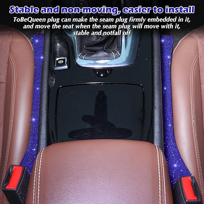 Briwill Bling Blue Car Seat Gap Filler 2 Pack Handmade Crystal Rhinestone Diamond Blue Gap Filler for Car SUV Truck Blue Bling Car Accessories for Women(Blue)