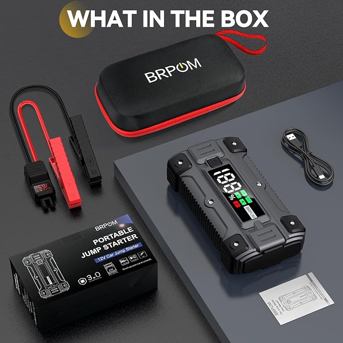Car Jump Starter, 8000A Peak 26800mAh (Up to All Gas or 10.0L Diesel Engine, 50 Times) 12V Auto Booster Battery Charger Jump Box with Quick Charger Smart Jump Cables with LED Screen