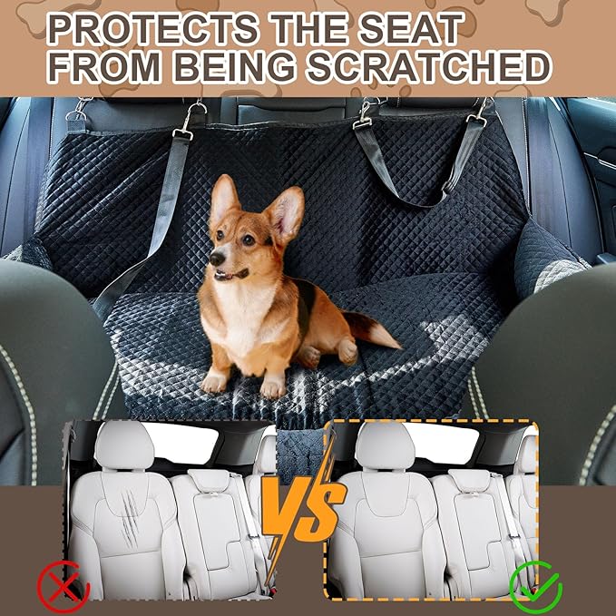 Suzile Dog Car Seat Bed for Large Under 100lbs Dogs Fully Detachable and Washable Car Bed with Safety Tethers Comfortable Dog Protector for Home Travel Camping, 49'' x 22" (Black)