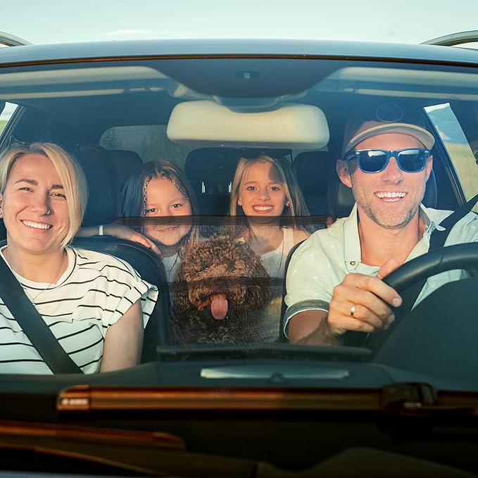 Dog Car Barrier, with Elastic Mesh, Universal Pet Divider, for Safe Driving with Children Pets, Easy Installation, Black, 15.7"x13.7"