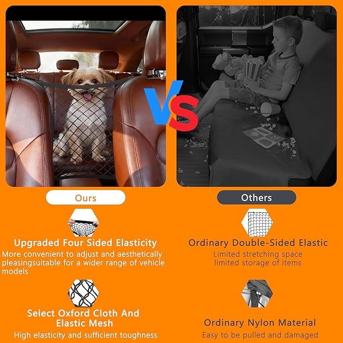 Dog Cars Barriers,Car Seat Storage Net, Motorcars Isolation Mesh, Easy to Install, Suitable for Cars SUV, Used for Safe Driving of Children & Pets, Dog Net Barrier of Car (Double-Layer)