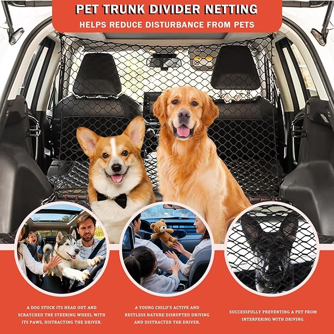 Dog Car Barrier for Nissan Murano 2002–2025, Durable Car Dog Back Seat Barrier Net, Elastic Mesh Pet Divider Storage Net, Breathable & Secure Travel Guard