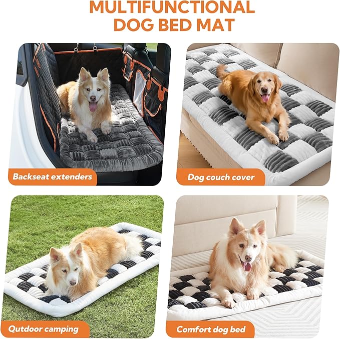 Soulbond Dog Bed for Car Back Seat Soft Plush Backseat Pet Bed Mat Non-Slip Travel Pet Mat, Fuzzy Plaid Dog Seat Cover, Fit for Backseat Extenders and Trucks SUVs (Gray and White, 54" x 24.8")