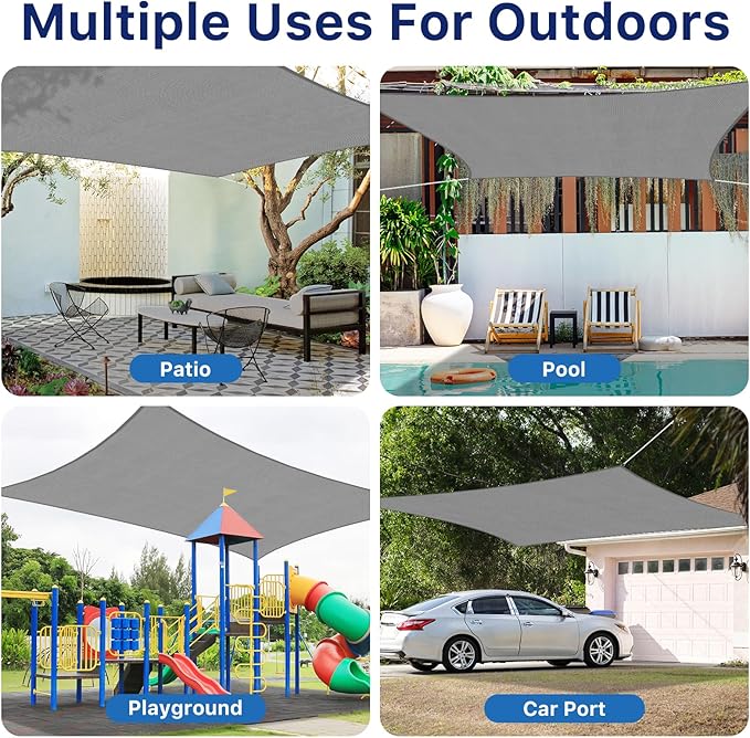 RoomHacks 12'x12' Sun Shade Sail, UV Protection Outdoor Shade, Curved Tear Resistant Heavy Duty Sun Shade for Patio Garden, Backyard, Deck, Car Port, Playground, (Grey)