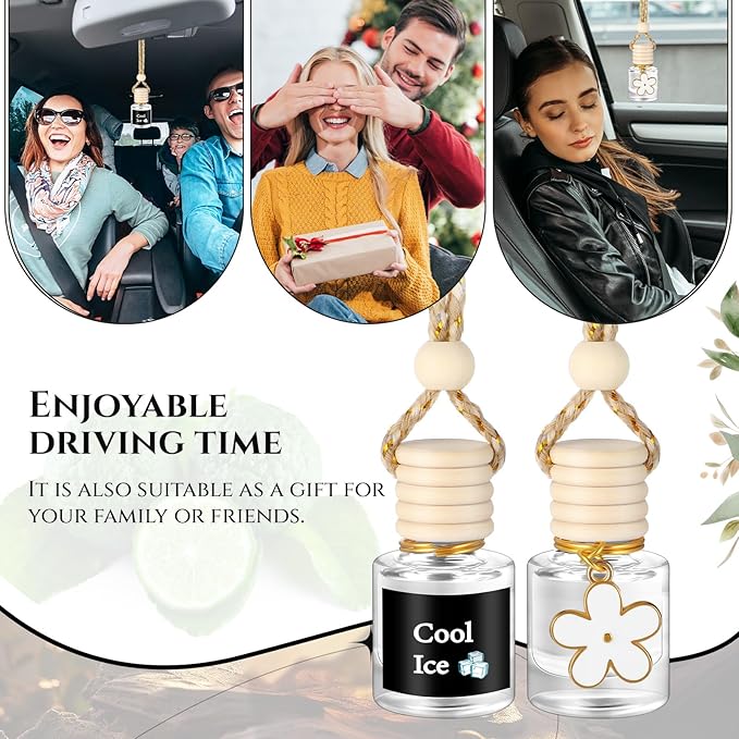 Siifert 2 Sets Hanging Car Air Freshener and Essential Oil Diffuser, Car Air Freshener Daisy Essential Oil Diffuser Long Lasting Automobile Aromatherapy(White,Cool Ice)