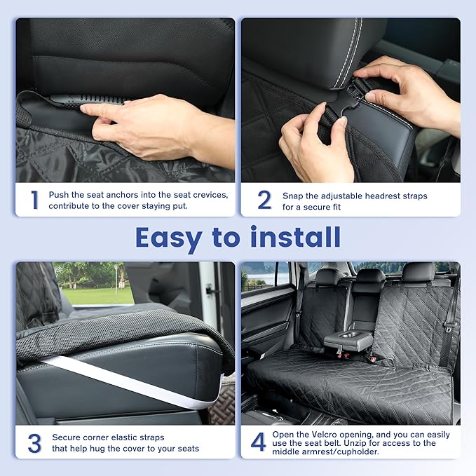 ALLANSING Back Seat Cover for Compact Cars/SUVs Rear Split Bench - 900D Oxford Waterproof Non-Slip Car Seat Protector for Messy Kids & Drooling Dogs, Easy Clean(Black)