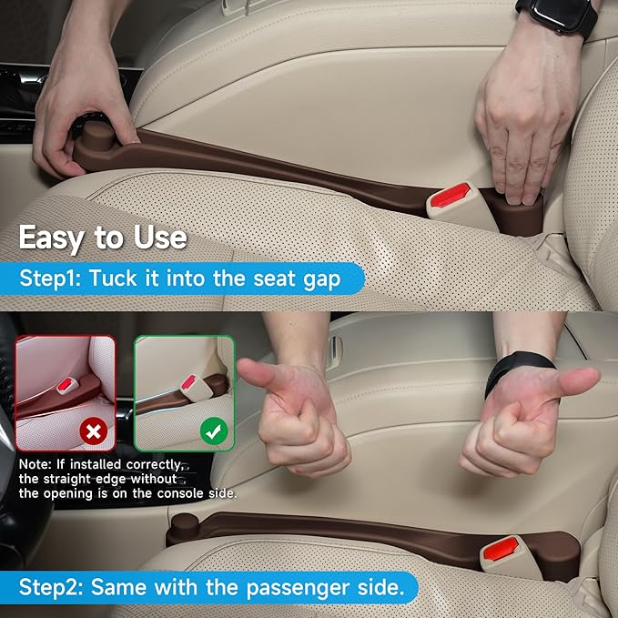 Car Seat Gap Filler Set of 2, 3IN1 Seat Side Gap Filler Plug with Storage Slot & Hook Function, Soft Foam Universal Fit Car SUV Truck Fill Gap Between Seats Console Organizer(Narrow Brown)