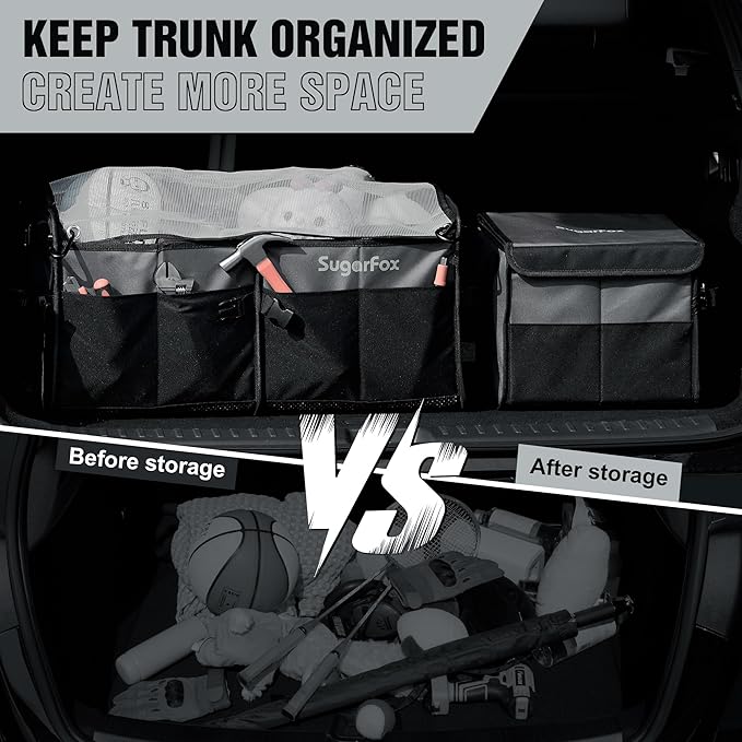 Car Trunk Organizer for SUV - 63L+26L Modular Storage, Heavy-Duty, Foldable Waterproof, Soft & Hard Covers, Non-Slip, Multi-Compartment, Black M006