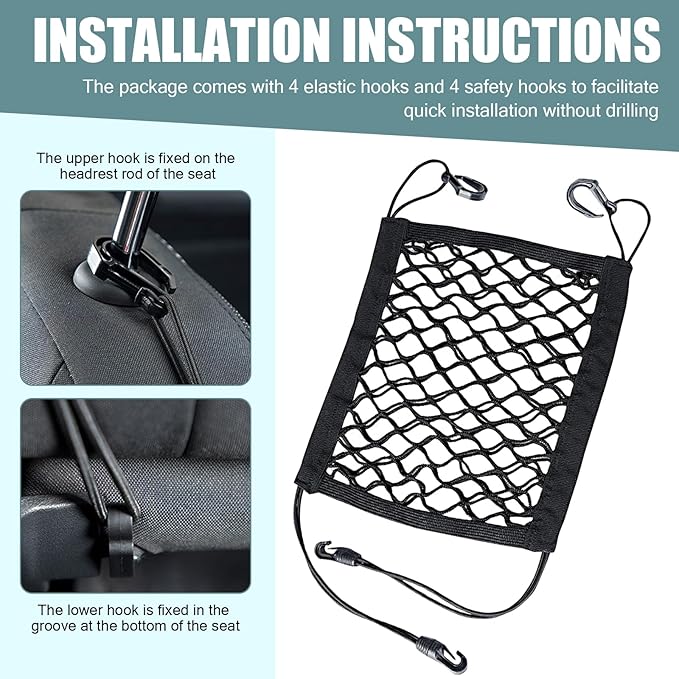 Pack-1 Car Pet Isolation Net Between Front Seats, 11.4" x 10.2" Double Layer Design Storage Net for Sundries Water Cups, Dog Anti-Collision Protection Barrier, Universal for Cars (Black)