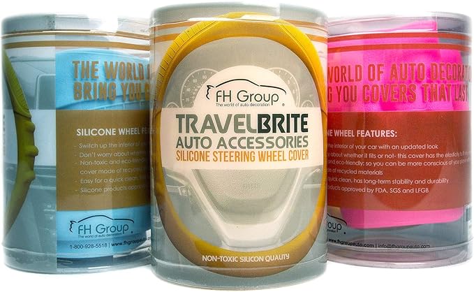 FH Group Universal Fit Silicone with Grip and Pattern Massaging Grip Steering Wheel Cover fits most Cars, SUVs, Trucks, and Vans Yellow