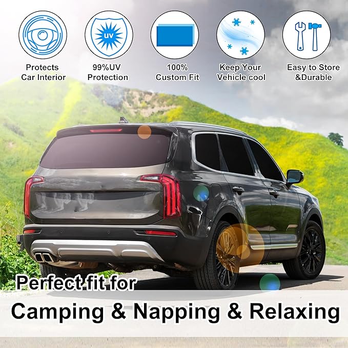 TINGLU Window Shades for Kia Telluride 2020 2021 2022 2023 2024 2025 Accessories Car Side Full Windows Rear Triangular Windshield Sun Shade Sun UV Rays & Privacy Protection for Camping 8PCS