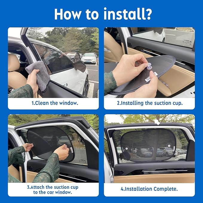 Car Shades for Side Windows 19"x12"(4 Pack),Sun Shade for Car Window with 8 Suction Cups,Window Shades Can Blocks 99.98% UVR,Window Shade for Baby,Glare Shield Protection