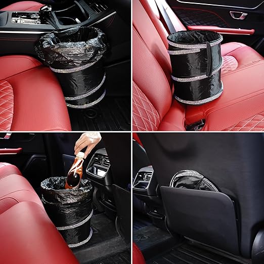 eing Car Trash Can, Portable Garbage Bin with Bling Diamonds, Collapsible Pop-up Water Proof Bag, Waste Basket Bin, Rubbish Bin (1 Pack, AB)