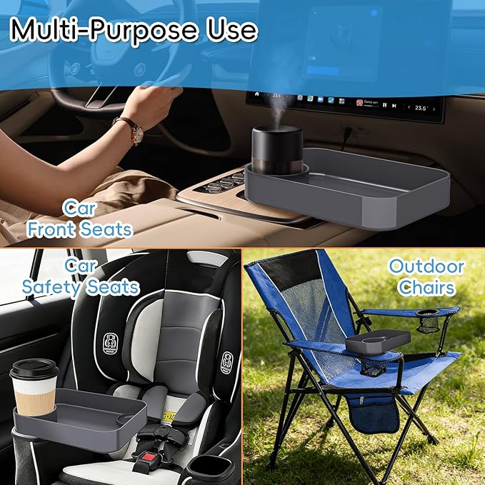 Kids Car Seat Tray, Travel Tray with Cup Holder for Toddler Baby, Kids Car Seat Food Snack Organizer for Road Trip, Stroller Snack Organizer Travel Must Haves Toddler Must Haves (Dark Gray, 2 Packs)