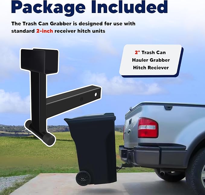 Trash Can Hauler Grabber with 2 inch Hitch Reciever, Garbage Hauling Towing Hitch Attachment on Lawnmower Three Point Hitch Fit for Lawn Mower Garden Tractors