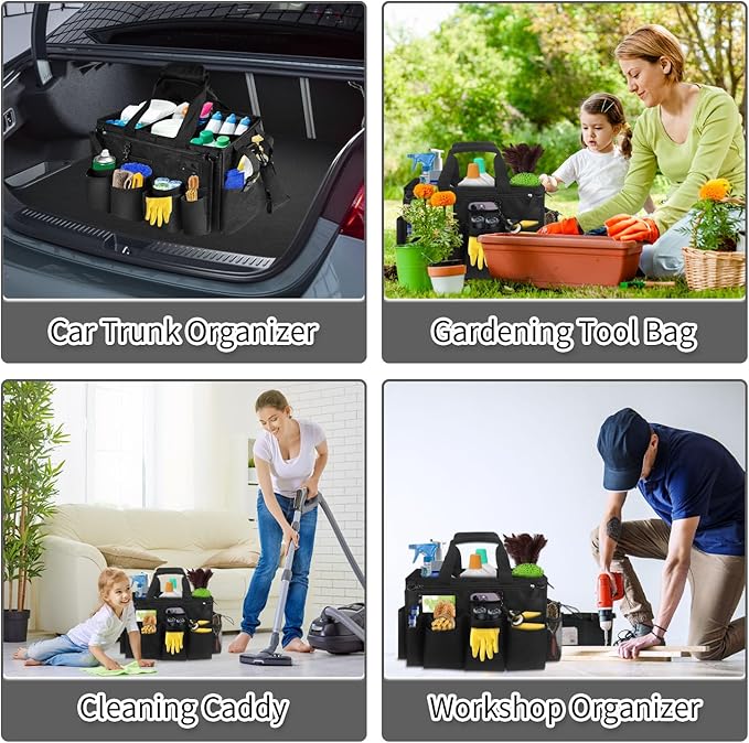 Boczif Cleaning Caddy Bag Wearable, Cleaning Caddy Supplies Organizer with Handle, Shoulder Straps & Detachable Divide, Cleaning Tool Organizers Tote Bag for Cleaners & Housekeepers(Black)