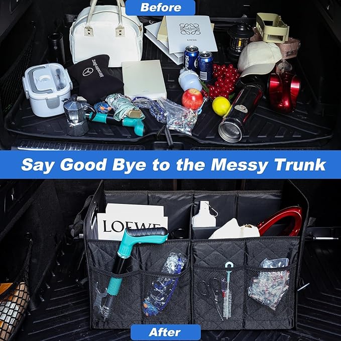 Car Trunk Organizer, 75L Large Capacity Waterproof Auto Storage with Non-Slip Bottom Strips, Collapsible Cargo Organizer for Suv, Truck, Sedan, Portable Car Accessories for Women Men(Black)