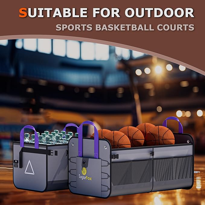 Car Trunk Organizer SUV, 84L SUV Trunk Organizer – Waterproof Foldable Modular Trunk Organizer with Mesh Pockets, Non-Slip Base, Gray - M313