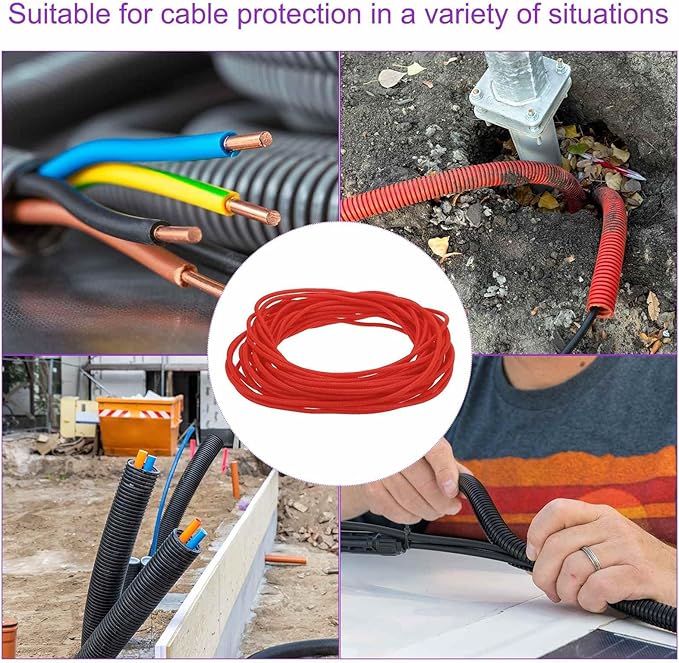 DMiotech 100ft Wire Loom Split Tubing 1/4 Inch(6.4mm) ID, Cord Protectors from Pet Flexible Conduit Cable Management for Office Home Garden, Red