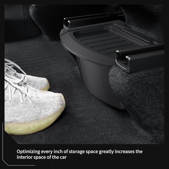 LUCKEASY Rear Center Console Floor Storage Box with Lid For Tesla Model Y Juniper 2025 2026 Storage Organizer Box with Lids Accessories TPE Black