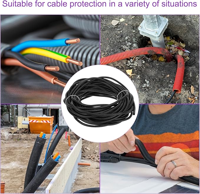 DMiotech 100ft Wire Loom Split Tubing 1/2 Inch(12.7 Mm) ID, Cord Protectors from Pet Flexible Conduit Cable Management for Office, Home, Garden, Black