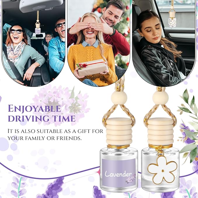 Siifert 2 Sets Hanging Car Air Freshener and Essential Oil Diffuser, Car Air Freshener Daisy Essential Oil Diffuser Long Lasting Automobile Aromatherapy(White,Lavender)