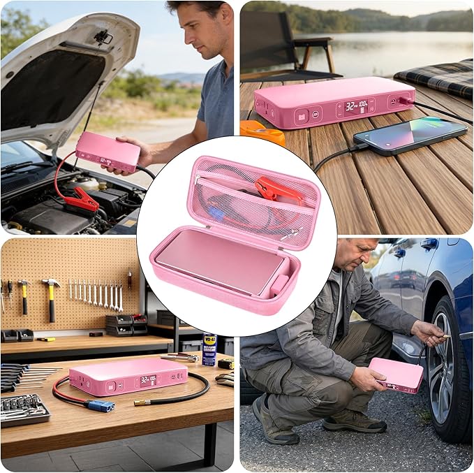 casmilee Case for Halo Bolt 58830/57720/ Air 58830/ ACDC Max 55500/ PaL 1000/ Air+ 1750/ Ultimate 2 Portable Emergency Power Kit, Holder for Car Jump Starter and Extra Accessory- Pink (Box Only)