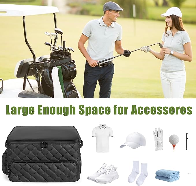 2 Layer Golf Trunk Organizer, Golf Car Storage Organizer with Individual Ventilated Compartment for 2 Pairs Shoes, Golf Car Locker for Balls, Clothes, Tees, Gloves, Accessories