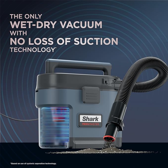 Shark VS101 MessMaster Portable Wet Dry Vacuum, 1 Gallon Capacity, Corded, Perfect for Pets & Cars, AnyBag Tech, Self-Cleaning, Ultra-Powerful Suction for Tough Wet & Dry Messes, Blue