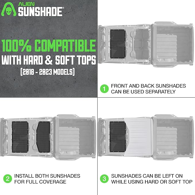 Alien Sunshade Jeep Gladiator Sun Shade Black (2018-2023) Jeep Gladiator Accessories, Front & Rear Mesh Sunshade, 4 Door Top, Reduces Wind & Noise Universal Fit