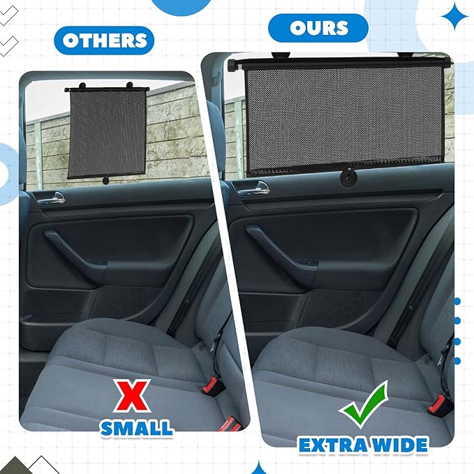 Blosssound 2 Pack Car Side Window Sun Shades Extra Wide Retractable Window Shades for Car Blocks Heat Roller Sunshade Visor for UV Rays Glare Protection Accessories(Black,20 x 20 Inch)
