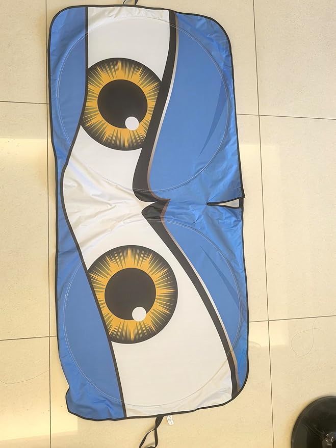 Car Windshield Sun Shade, Funny Car Eyes Sun Visor, Wear-Resistant Black Tape, Foldable 59‘’x27.5‘’/63''x31.5''