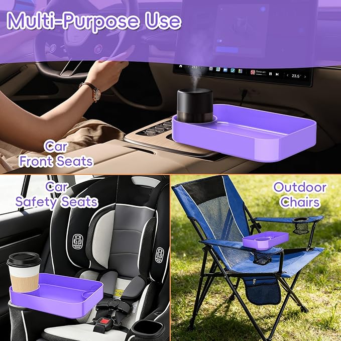 Kids Car Seat Tray, Travel Tray with Cup Holder for Toddler Baby, Kids Car Seat Food Snack Organizer for Road Trip, Stroller Snack Organizer Travel Must Haves Toddler Must Haves (Purple, 2 Packs)