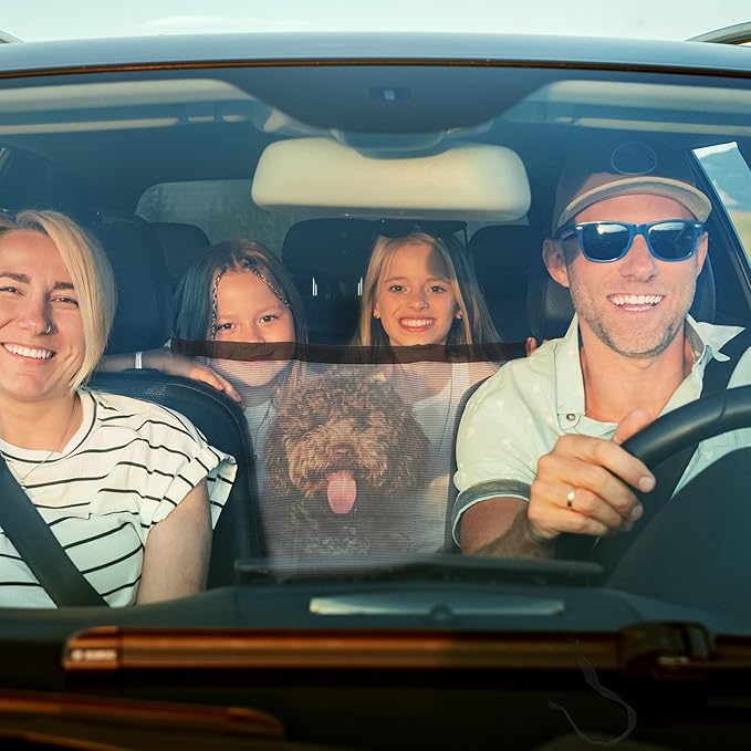 Dog Car Net Barrier, with Adjustable Rope and Hook, Pet Barrier Backseat Dog Car Net, for SUV Pickup, Dog Car Net Barrier, Black, 20.87"x20.87"