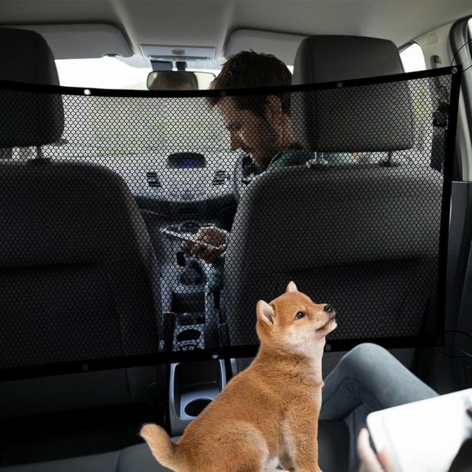 Dog Net for Car - Backseat Barrier Luggage Guard | Black Between Seat Safety Barrier for Vehicle | Heavy-Duty Foldable Isolation Net, Non-Slip Car Accessories for Safe Driving Pet Transportation