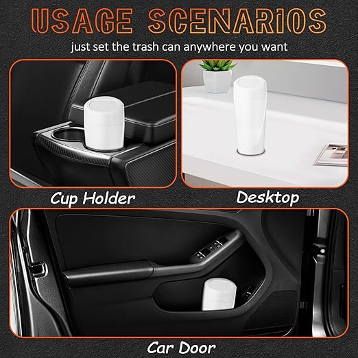 Car Trash Can with Lid-2Pack, Leakproof Garbage Can with 80 Attached Trash Bags, Mini Essential Car Accessories for Interior for Car, Home, Office(White)