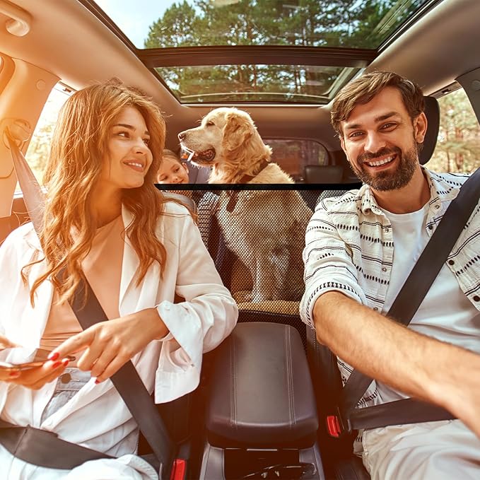 Dog Car Net Barrier, 21"×21" Automotive Pet Barrier Net, Adjustable Pet Mesh Divider for Back Seat, Backseat Mesh Fence for Pets & Kids, Easy to Install, Universal Car Accessories (Small)