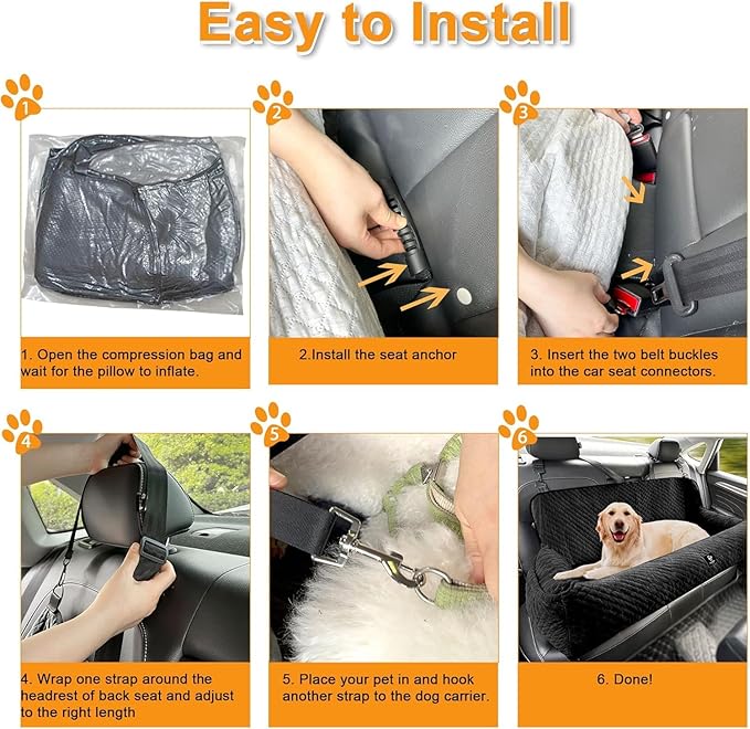 Sephyroth Dog Car Seat for Large Dogs Under 100LBS,Dog Car Bed Washable Pet Travel Safety-Black