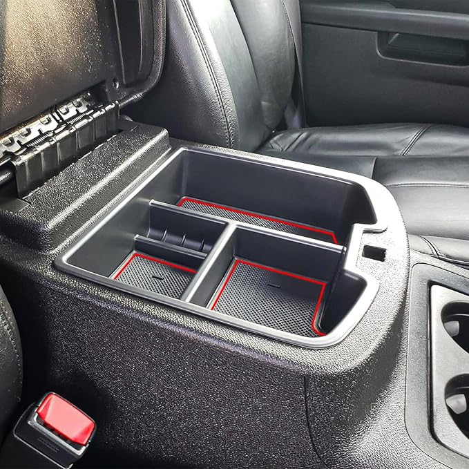 TACORBO Center Console Organizer Tray for 07-2014 GMC Sierra 2500 3500 Yukon XL Silverado 2500 3500 Suburban 1500 Tahoe / 07-13 GMC Sierra 1500 Chevy Silverado Suburban 2500 Avalanche Accessory - Red