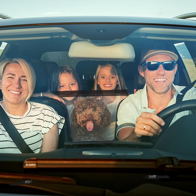 Dog Car Barrier, with Elastic Mesh, Universal Pet Divider, for Safe Driving with Children Pets, Easy Installation, Black, 27.6"x14.6"
