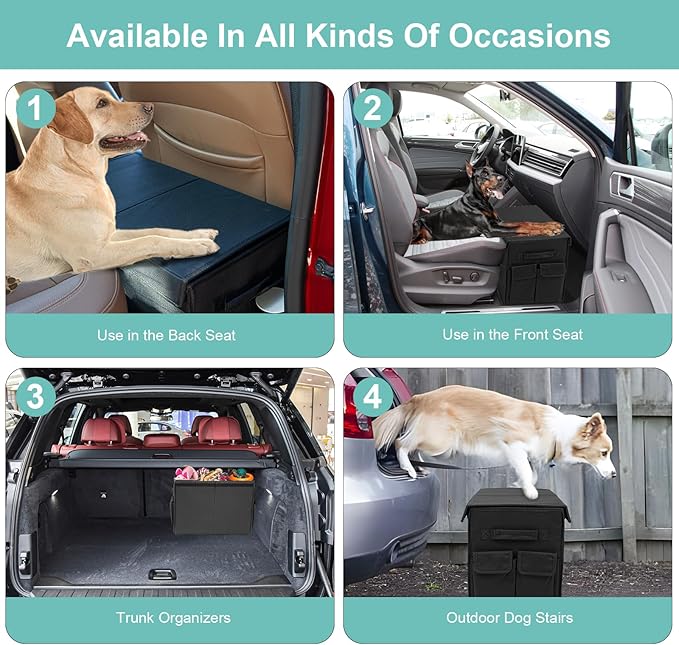 Dog Seat Extender for Dogs up to 200lbs, Dog Back Seat with Storage Pockets, Collapsible Front and Backseat Extender for Large, Medium and Small Dogs