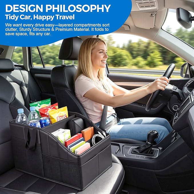 Car Storage, Sturdy Leather Car Backseat Organizers, Support Up to 33 LB of Weight Automotive Front Seat Organizer, Floor Organizer and Storage Used for SUV Truck Toy Snack Water Bottle Holder