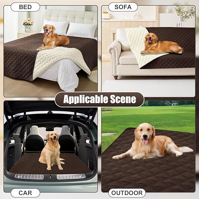 Smiry Waterproof Dog Bed Cover Pet Blanket, Soft Washable Dog Blanket for Furniture Bed Couch Sofa Reversible, Checkered (52"x82", Chocolate/Beige)