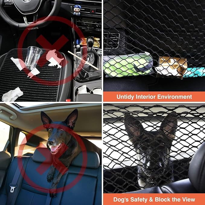Car Dog Barrier Net for Toyota Sequoia 2007-2020, Easy to Install and Remove,with Flexible Bungee Cords Adjustable,Dual Layer Safety Net,Pet Restraint
