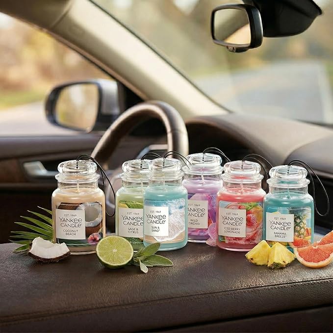 Yankee Candle Paper Car Jar, Iced Berry Lemonade, Hanging Automotive Air Freshener for Odor Neutralizing and Long Lasting Car Fragrance, Refreshing Summer Scent, 1 Count (Pack of 10)