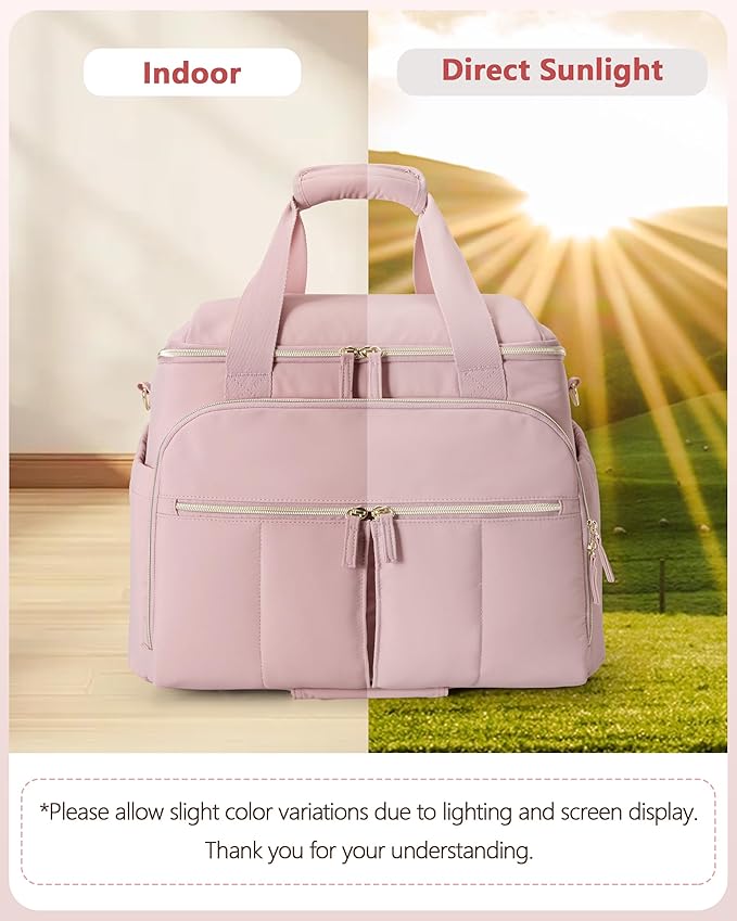 Marscamd Rolling Teacher Bag with Accordion File Organizer & 15.6" Laptop Compartment, Wheeled Work Briefcase Tote with Detachable Trolley & Crossbody Strap for Women, Pink