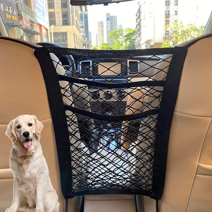 Dog Car Net Barrier Pet Barrier,Barrier of Back Seat Pet Kids,Cargo Tissue Purse Holder, Baby Stretchable Storage Bag Universal for Cars, SUVs, Vans Traveling (3-Layer)