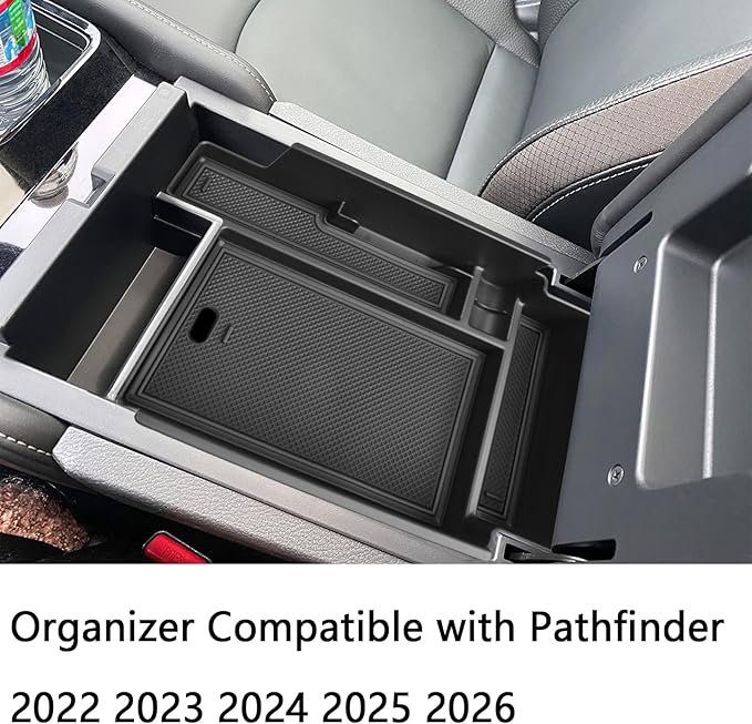 EDBETOS Center Console Organizer Tray Compatible with Nissan Pathfinder Accessories 2022 2023 2024 2025 2026 R53 Interior Secondary Armrest Storage Glove Box Divider ABS Material, Black Trim